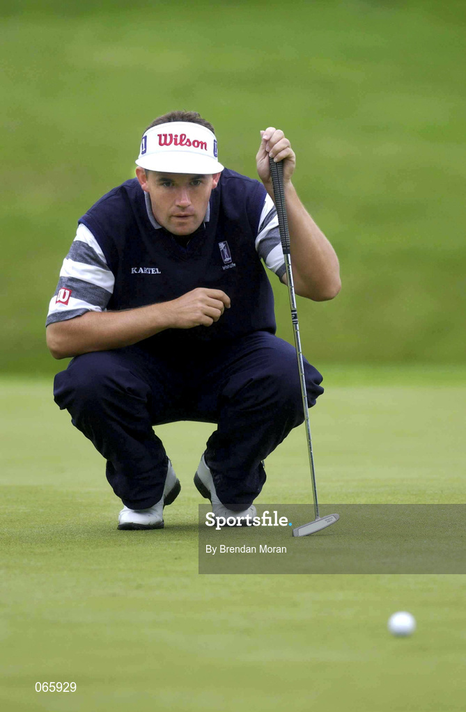 28 June 2001; Padraig Harrington of Ireland lines up a putt on the 11th green during day one of the Murphy's Irish Open at Fota Island Golf Club in Cork. Photo by Brendan Moran/Sportsfile
