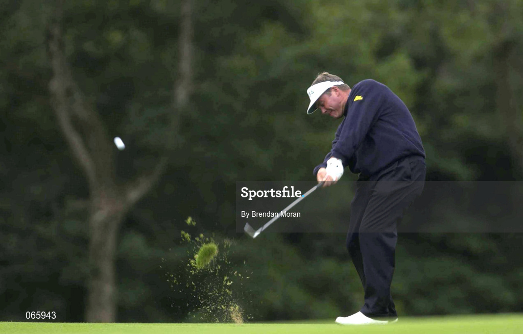 28 June 2001; Darren Clarke of Ireland plays his approach shot to the 18th green during day one of the Murphy's Irish Open at Fota Island Golf Club in Cork. Photo by Brendan Moran/Sportsfile