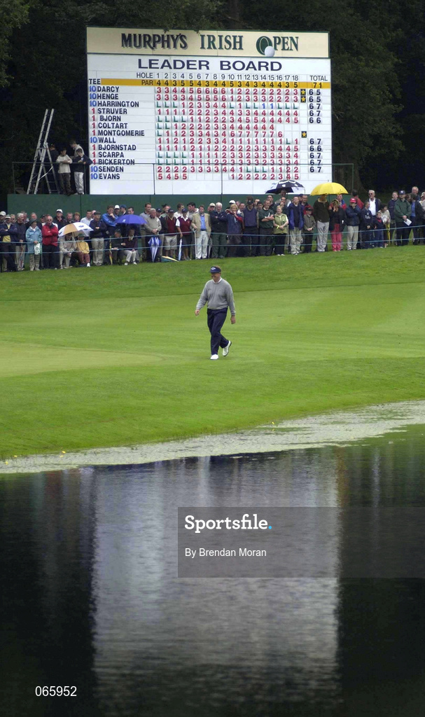 27 June 2001; Colin Montgomerie of Scotland makes his way on to the 18th green, where he finished on a 63, eight under par, during day one of the Murphy's Irish Open at Fota Island Golf Club in Cork. Photo by Brendan Moran/Sportsfile
