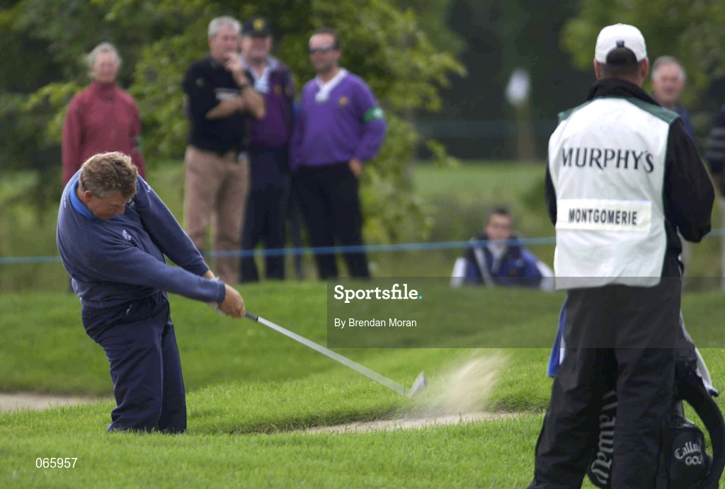 29 June 2001; Colin Montgomerie of Scotland chips out of a bunker at the 15th during day two of the Murphy's Irish Open at Fota Island Golf Club in Cork. Photo by Brendan Moran/Sportsfile