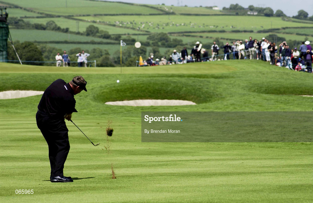 29 June 2001; Darren Clarke of Ireland plays his approach shot to the 6th green during day two of the Murphy's Irish Open at Fota Island Golf Club in Cork. Photo by Brendan Moran/Sportsfile