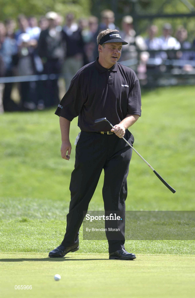 29 June 2001; Darren Clarke of Ireland reacts to a missed birdie opportunity on the 5th green during day two of the Murphy's Irish Open at Fota Island Golf Club in Cork. Photo by Brendan Moran/Sportsfile
