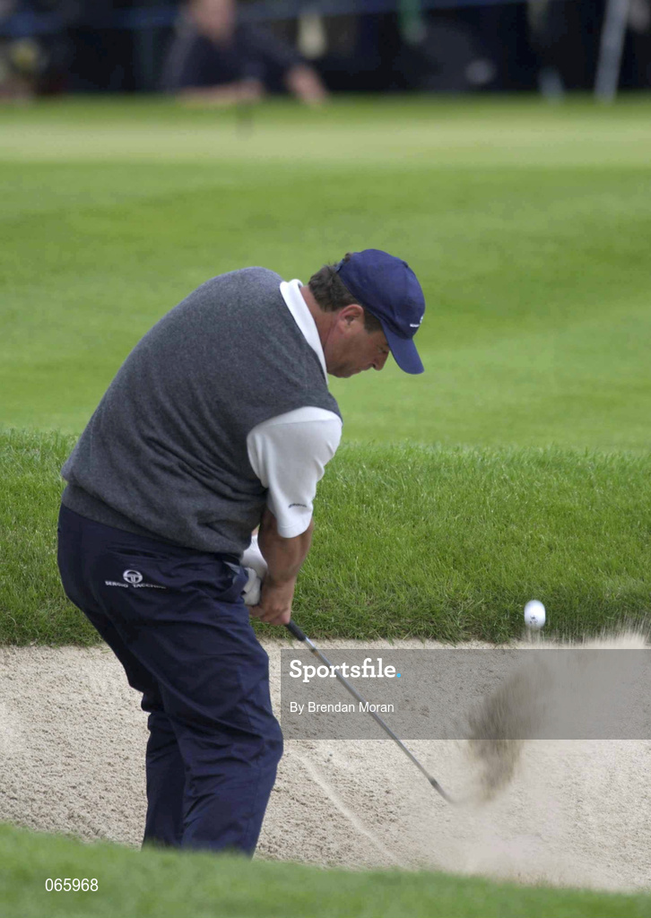 29 June 2001; Costantino Rocca of Italy chips out of a bunker on the 9th green during day two of the Murphy's Irish Open at Fota Island Golf Club in Cork. Photo by Brendan Moran/Sportsfile
