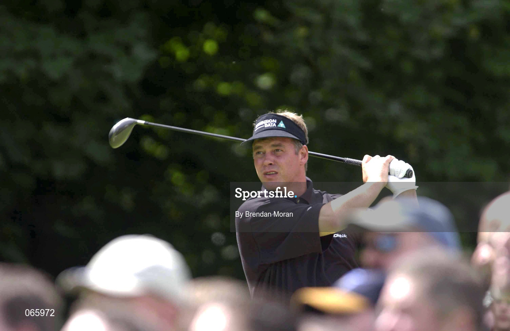 30 June 2001; Darren Clarke of Ireland watches his drive at the 16th during day three of the Murphy's Irish Open at Fota Island Golf Club in Cork. Photo by Brendan Moran/Sportsfile