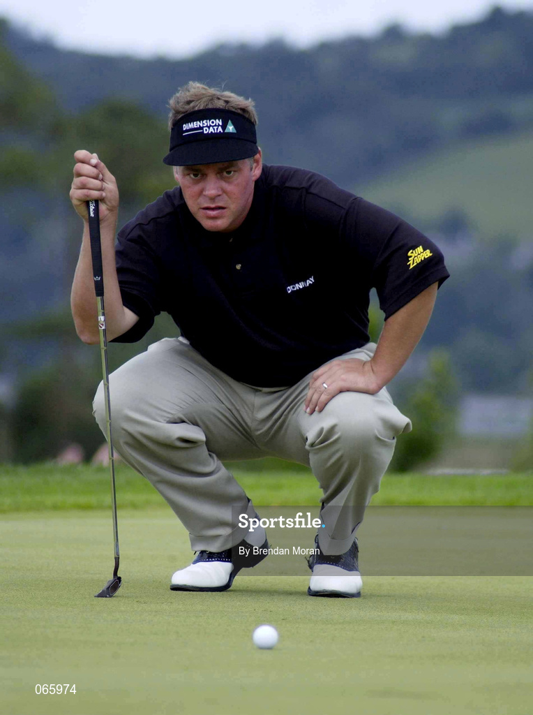 30 June 2001; Darren Clarke of Ireland lines up a putt at the 14th during day three of the Murphy's Irish Open at Fota Island Golf Club in Cork. Photo by Brendan Moran/Sportsfile