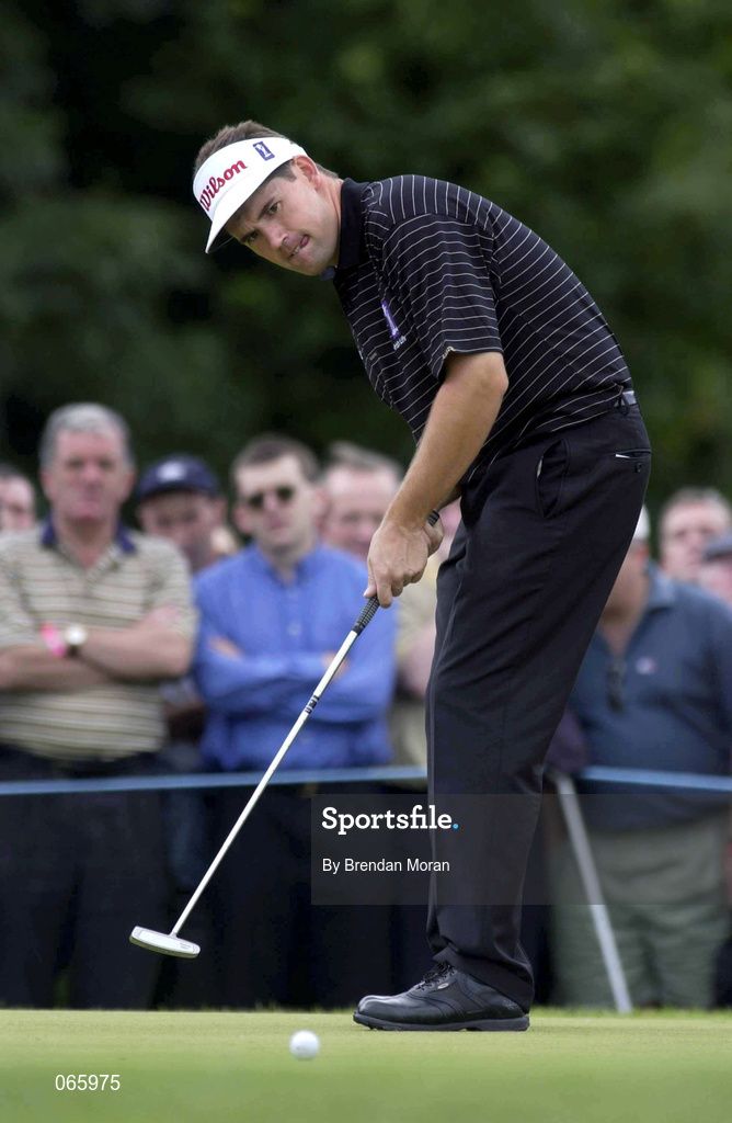 30 June 2001; Padraig Harrington of Ireland watches his putt for a birdie on the 2nd green during day three of the Murphy's Irish Open at Fota Island Golf Club in Cork. Photo by Brendan Moran/Sportsfile