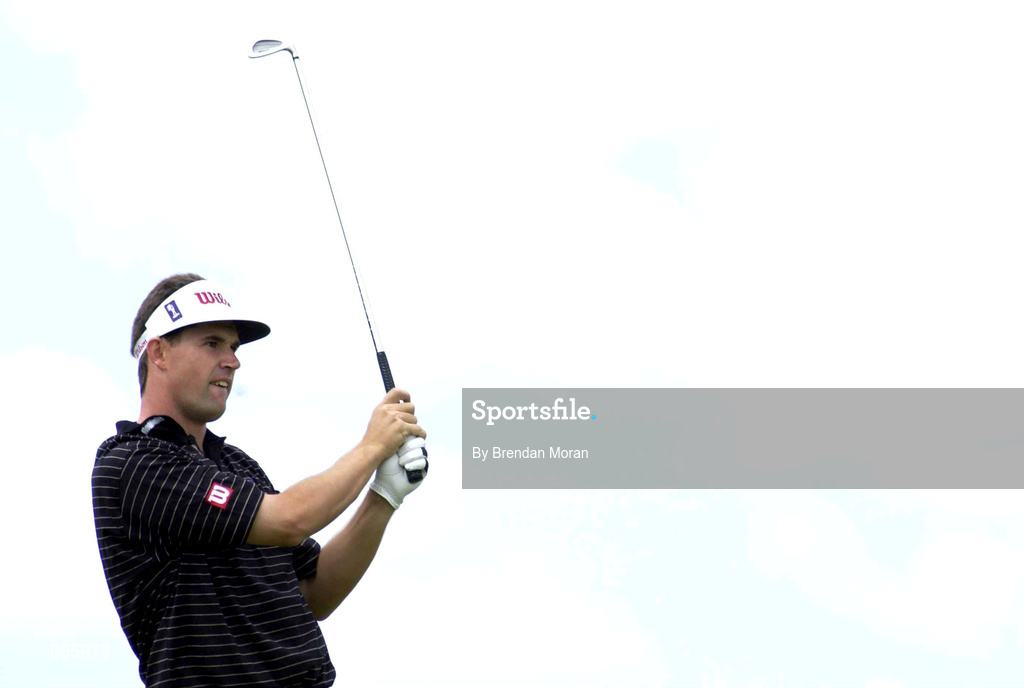 30 June 2001; Padraig Harrington of Ireland watches his tee shot to the 3rd green during day three of the Murphy's Irish Open at Fota Island Golf Club in Cork. Photo by Brendan Moran/Sportsfile