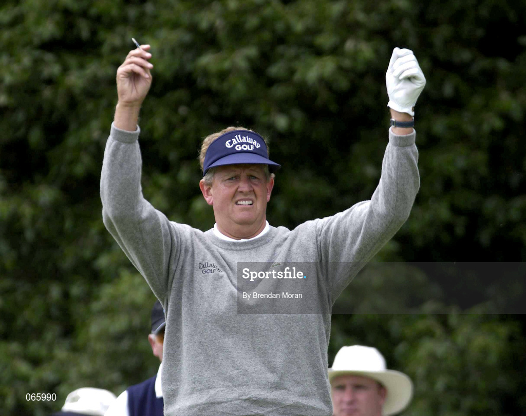 30 June 2001; Colin Montgomerie of Scotland prepares to place his ball on the 5th tee box during day three of the Murphy's Irish Open at Fota Island Golf Club in Cork. Photo by Brendan Moran/Sportsfile