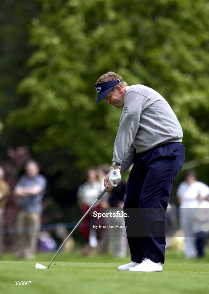 30 June 2001; Colin Montgomerie of Scotland plays his approach shot to the 1st during day three of the Murphy's Irish Open at Fota Island Golf Club in Cork. Photo by Brendan Moran/Sportsfile
