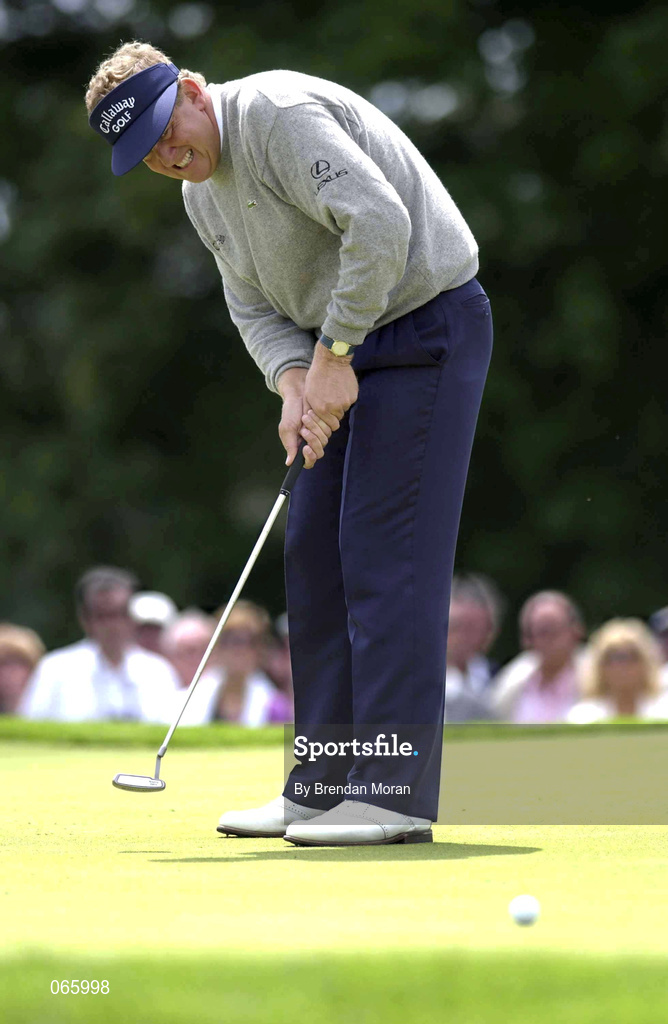 30 June 2001; Colin Montgomerie of Scotland anxiously watches his putt on the 1st green during day three of the Murphy's Irish Open at Fota Island Golf Club in Cork. Photo by Brendan Moran/Sportsfile
