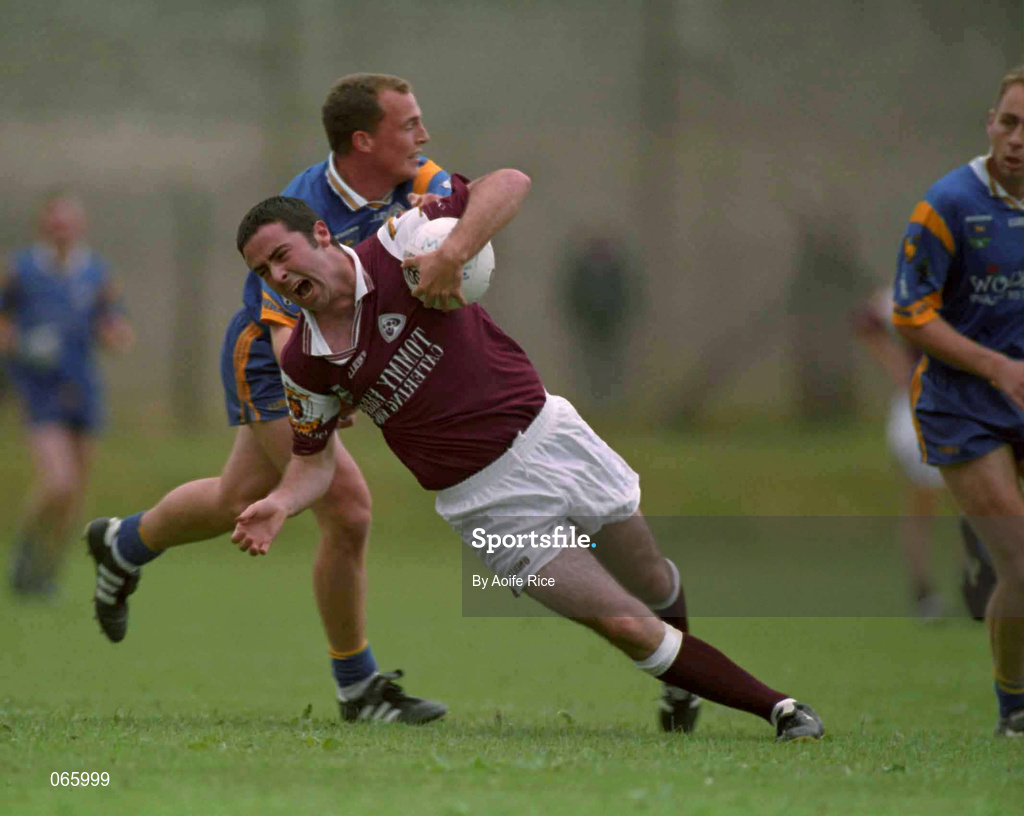 30 June 2001; Kieran Comer of Galway in action against Breandan O'hAnnaidh of Wicklow during the Bank of Ireland All-Ireland Senior Football Championship Qualifier Round 2 match between Wicklow and Galway at Aughrim County Ground in Aughrim, Wicklow. Photo by Aoife Rice/Sportsfile
