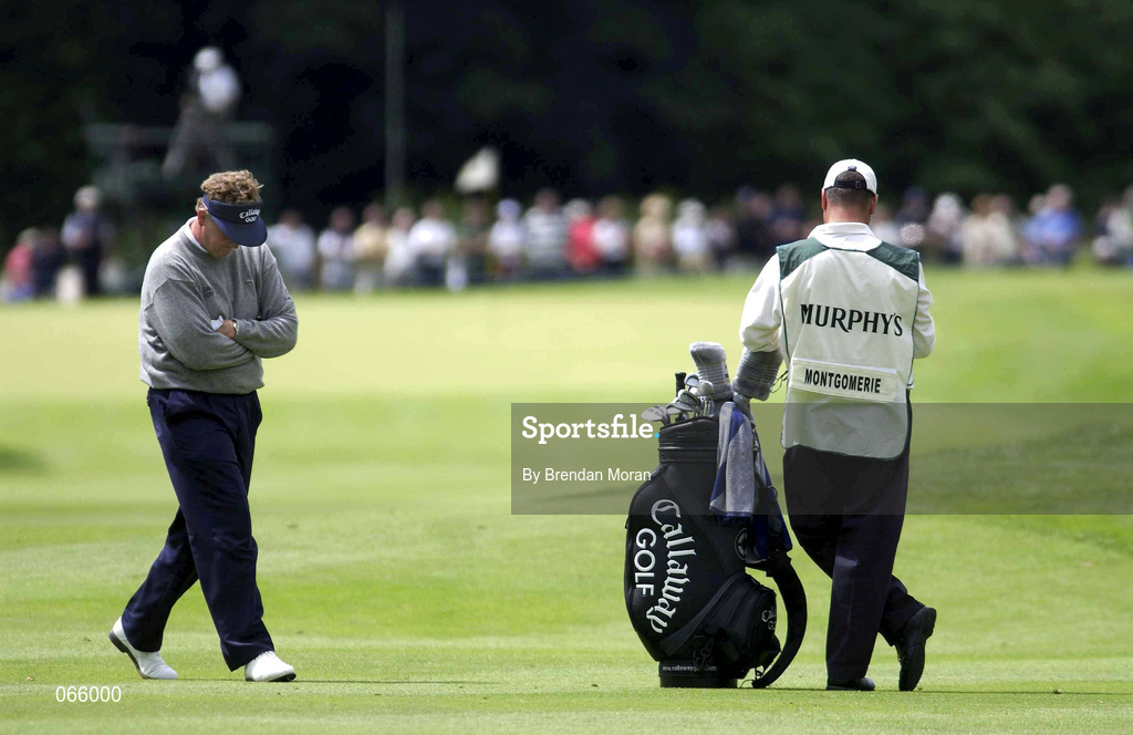 30 June 2001; Colin Montgomerie of Scotland waits to take his second shot on the 2nd fairway during day three of the Murphy's Irish Open at Fota Island Golf Club in Cork. Photo by Brendan Moran/Sportsfile