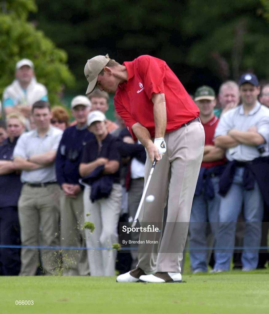 30 June 2001; Thomas Bjorn of Denmark watches his second shot at the 1st during day three of the Murphy's Irish Open at Fota Island Golf Club in Cork. Photo by Brendan Moran/Sportsfile