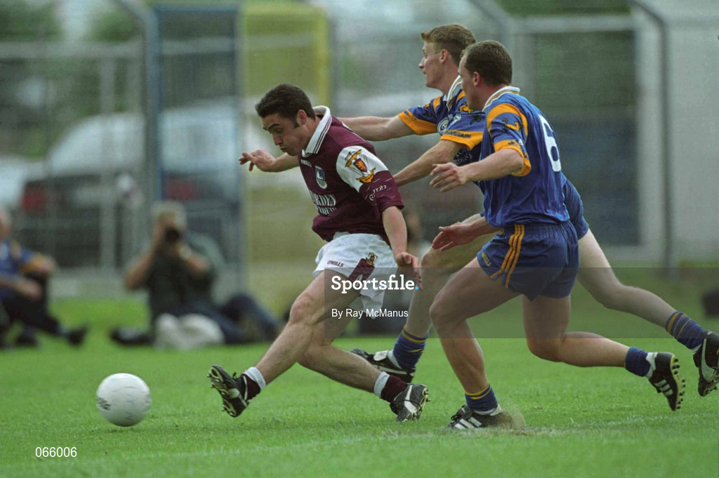 30 June 2001; Alan Kerins of Galway scores his side's first goal during the Bank of Ireland All-Ireland Senior Football Championship Qualifier Round 2 match between Wicklow and Galway at Aughrim County Ground in Aughrim, Wicklow. Photo by Ray McManus/Sportsfile