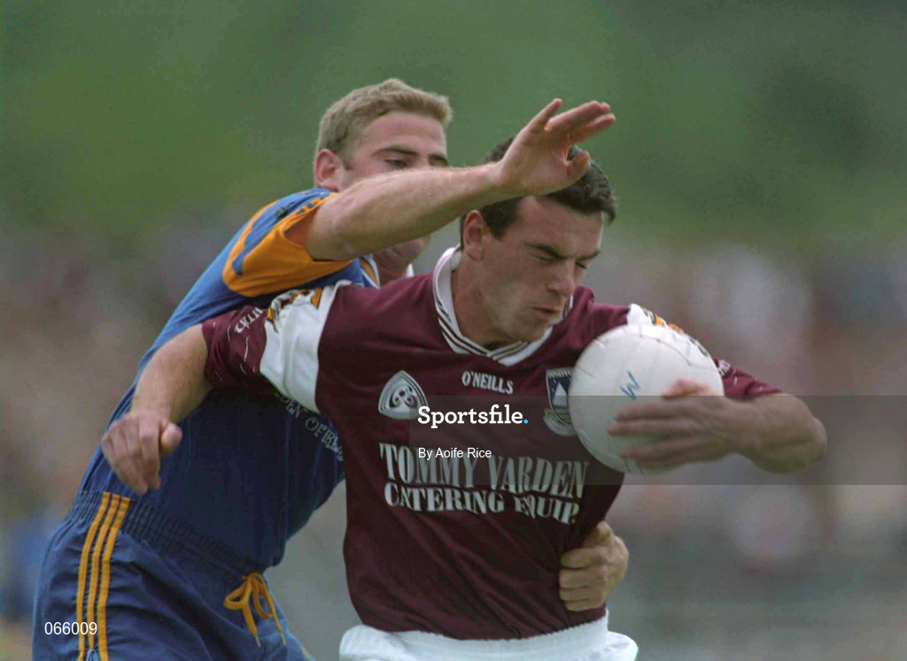 30 June 2001; Padraig Joyce of Galway in action against Barry O'Donovan of Wicklow during the Bank of Ireland All-Ireland Senior Football Championship Qualifier Round 2 match between Wicklow and Galway at Aughrim County Ground in Aughrim, Wicklow. Photo by Aoife Rice/Sportsfile