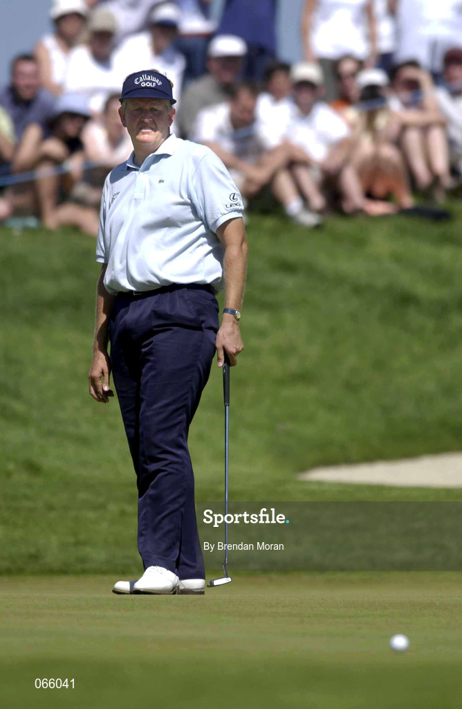 1 July 2001; Colin Montgomerie of Scotland watches a missed birdie opportunity at the 5th during day four of the Murphy's Irish Open at Fota Island Golf Club in Cork. Photo by Brendan Moran/Sportsfile
