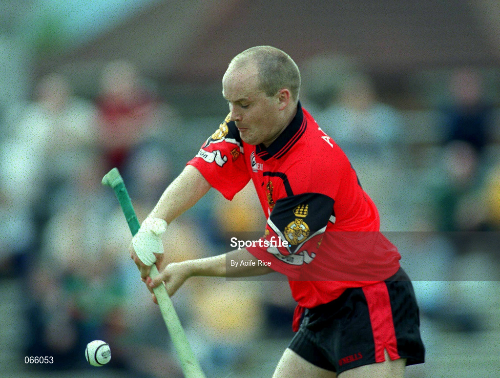 1 July 2001; Martin Coulter Junior of Down shoots to score his side's first goal during the Bank of Ireland Ulster Senior Football Championship Semi-Final match between Antrim and Down at Casement Park in Belfast. Photo by Aoife Rice/Sportsfile