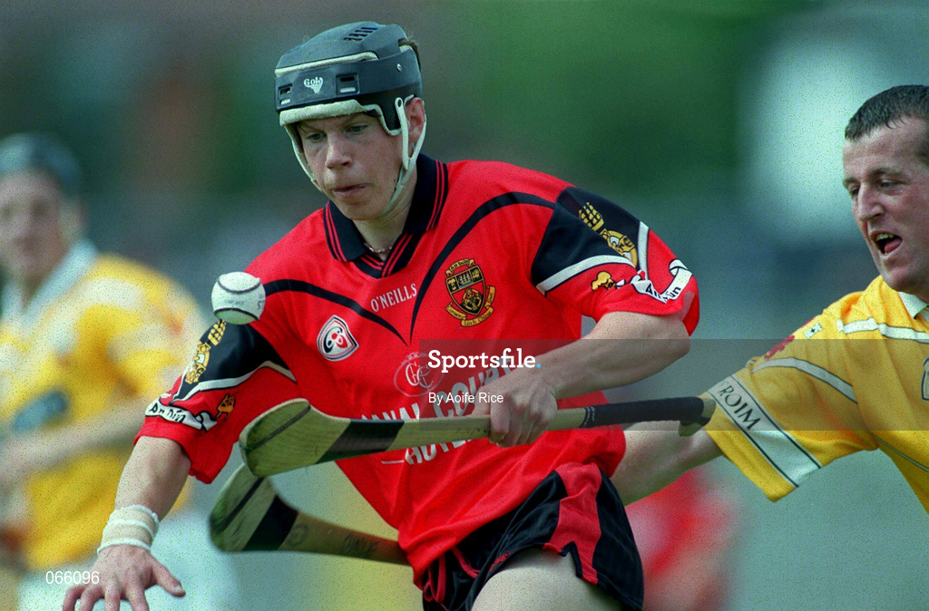 1 July 2001; Paul Branniff of Down in action against Charlie McAllister of Antrim during the Bank of Ireland Ulster Senior Football Championship Semi-Final match between Antrim and Down at Casement Park in Belfast. Photo by Aoife Rice/Sportsfile