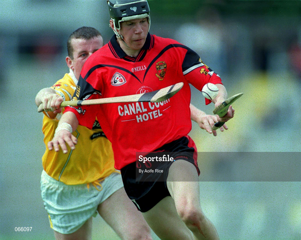 1 July 2001; Paul Branniff of Down in action against Charlie McAllister of Antrim during the Bank of Ireland Ulster Senior Football Championship Semi-Final match between Antrim and Down at Casement Park in Belfast. Photo by Aoife Rice/Sportsfile