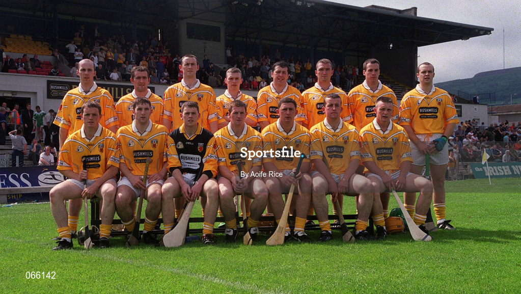 1 July 2001; The Antrim team prior to the Bank of Ireland Ulster Senior Football Championship Semi-Final match between Antrim and Down at Casement Park in Belfast. Photo by Aoife Rice/Sportsfile