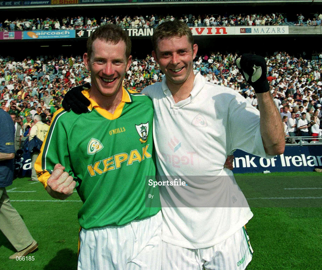 24 June 2001; Donal Curtis, left, and Cormac Murphy, Meath, celebrate victory over Kildare. Meath v Kildare, Bank of Ireland Leinster Senior Football Championship, Croke Park, Dublin. Picture credit; Damien Eagers / SPORTSFILE