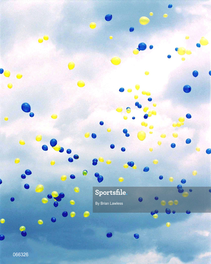 30 June 2001; Balloons in the Wicklow colours are released before the Bank of Ireland All-Ireland Senior Football Championship Qualifier Round 2 match between Wicklow and Galway at Aughrim County Ground in Aughrim, Wicklow. Photo by Brian Lawless/Sportsfile