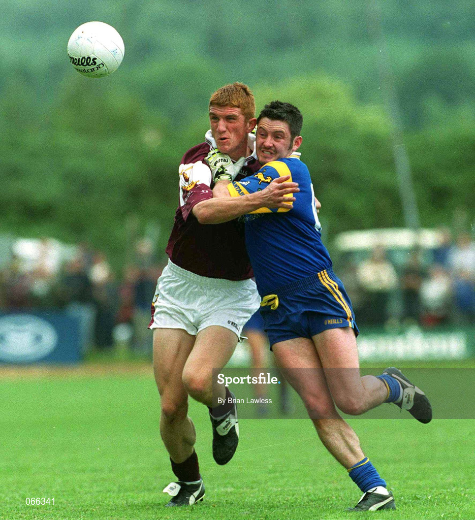 30 June 2001; Kieran Fitzgerald of Galway in action against Jonathan Behan of Wicklow during the Bank of Ireland All-Ireland Senior Football Championship Qualifier Round 2 match between Wicklow and Galway at Aughrim County Ground in Aughrim, Wicklow. Photo by Brian Lawless/Sportsfile