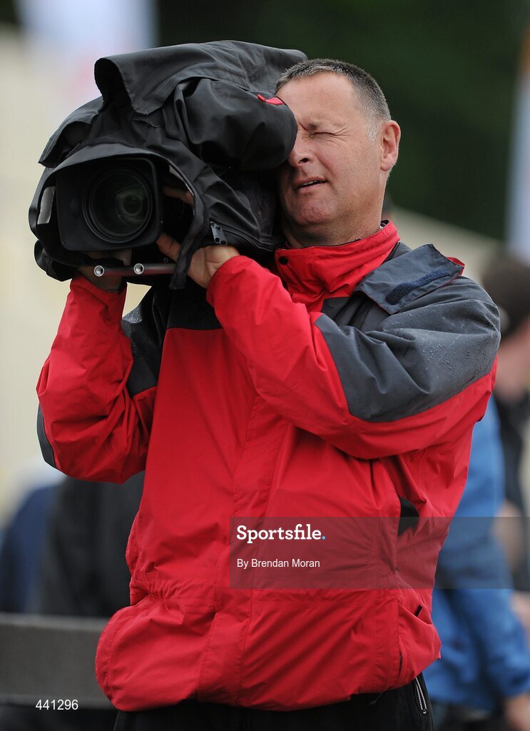 10 July 2010; TV cameraman Eamon Taggart records the action during the Woodie's DIY AAI Senior Track & Field Championships. Morton Stadium, Santry, Dublin. Picture credit: Brendan Moran / SPORTSFILE
