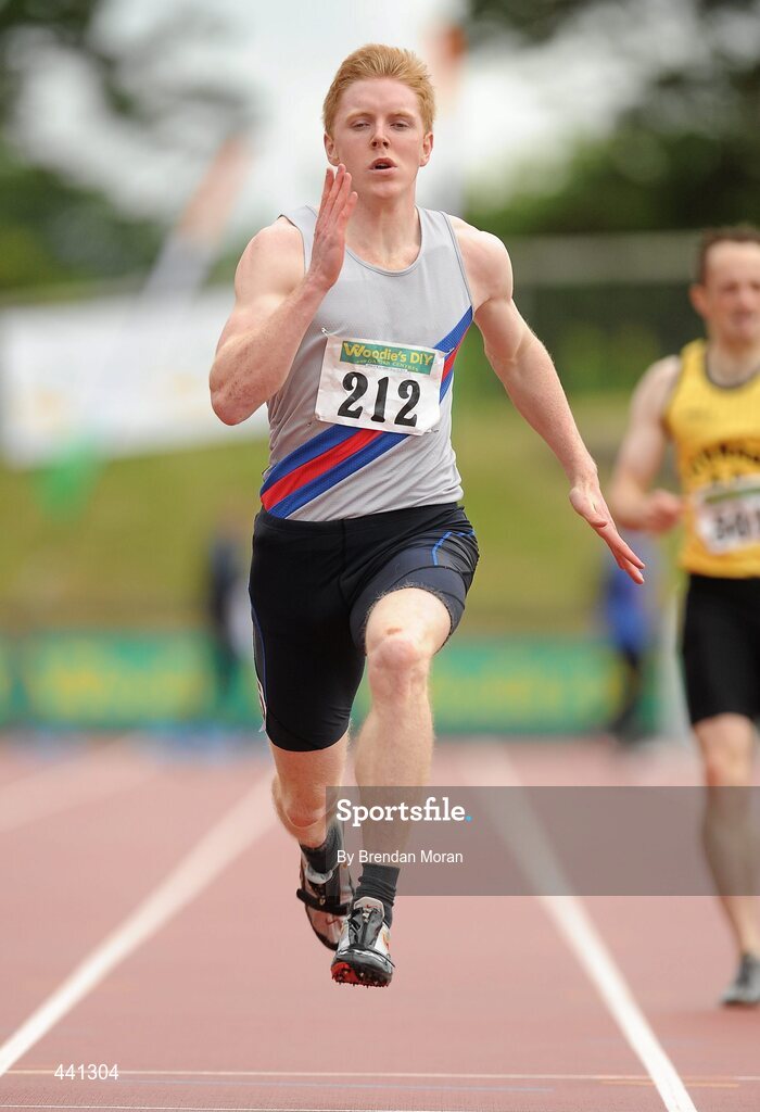 10 July 2010; Patrick Phelan, Dundrum South Dublin AC, in action during the Men's 100m heats at the Woodie's DIY AAI Senior Track & Field Championships. Morton Stadium, Santry, Dublin. Picture credit: Brendan Moran / SPORTSFILE