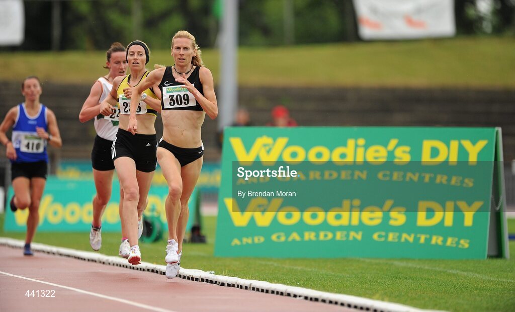 10 July 2010; Maria McCambridge, 309, Letterkenny AC, leads the field on her way to winning the Women's 5000m final at the Woodie's DIY AAI Senior Track & Field Championships. Morton Stadium, Santry, Dublin. Picture credit: Brendan Moran / SPORTSFILE