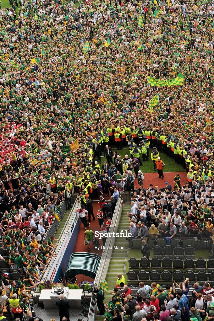 11 July 2010; A general view of spectators on the pitch during the cup presentation. Leinster GAA Football Senior Championship Final, Meath v Louth, Croke Park, Dublin. Picture credit: David Maher / SPORTSFILE