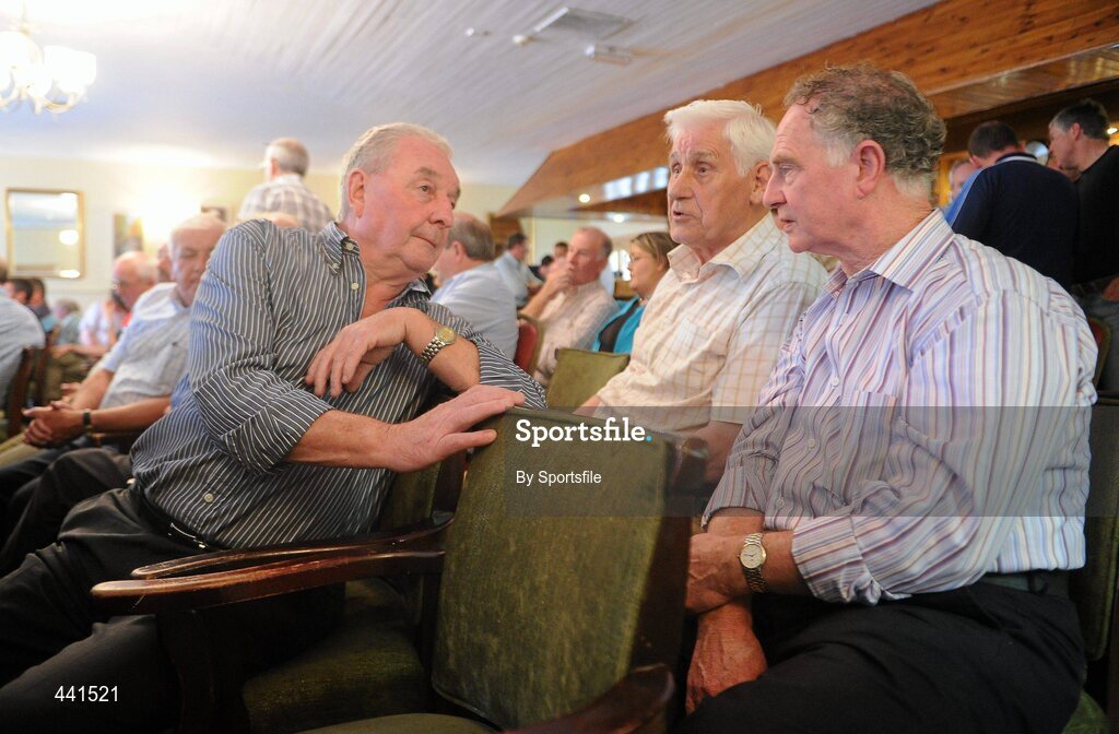 12 July 2010; Delegates John Shaw, left, Summerhill, Oliver Harding, Slane, and Jasper McGovern, right, Slane, in discussion prior to the Meath County Board meeting. Teach na Teamhrach, Trim Road, Navan, Co. Meath. Photo by Sportsfile