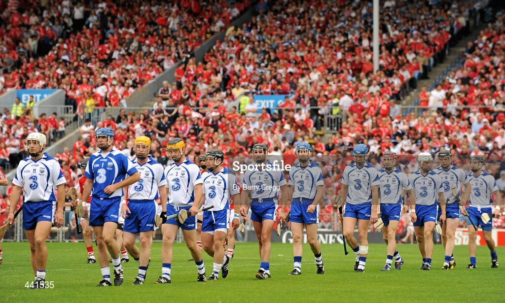 11 July 2010; The Waterford team during the parade ahead of the match. Munster GAA Hurling Senior Championship Final, Cork v Waterford, Semple Stadium, Thurles, Co. Tipperary. Picture credit: Barry Cregg / SPORTSFILE