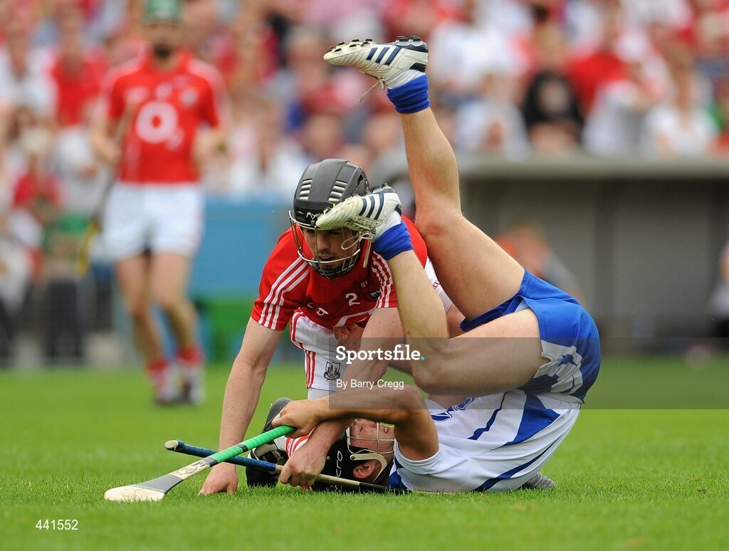 11 July 2010; Eoin McGrath, Waterford, has an off the ball tussle with Shane O' Neill, Cork. Munster GAA Hurling Senior Championship Final, Cork v Waterford, Semple Stadium, Thurles, Co. Tipperary. Picture credit: Barry Cregg / SPORTSFILE