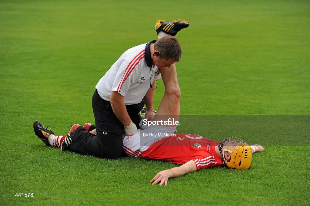 11 July 2010; The Cork physio Declan O'Sullivan with Cathal Naughton before the game. Munster GAA Hurling Senior Championship Final, Cork v Waterford, Semple Stadium, Thurles, Co. Tipperary. Picture credit: Ray McManus / SPORTSFILE