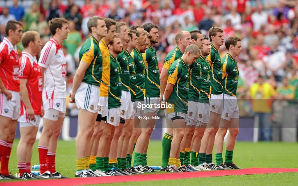 11 July 2010; The Meath team line up before the game. Leinster GAA Football Senior Championship Final, Meath v Louth, Croke Park, Dublin. Photo by Sportsfile