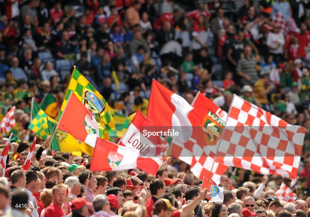 11 July 2010; A general view of Louth and Meath flags at the game. Leinster GAA Football Senior Championship Final, Meath v Louth, Croke Park, Dublin. Photo by Sportsfile