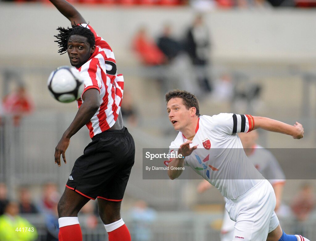 13 July 2010; Kenwyne Jones, Sunderland, in action against Pat Purcell, Munster XI. Friendly in Aid of Shane Geoghegan Trust, Munster XI v Sunderland AFC, Thomond Park, Limerick. Picture credit: Diarmuid Greene / SPORTSFILE