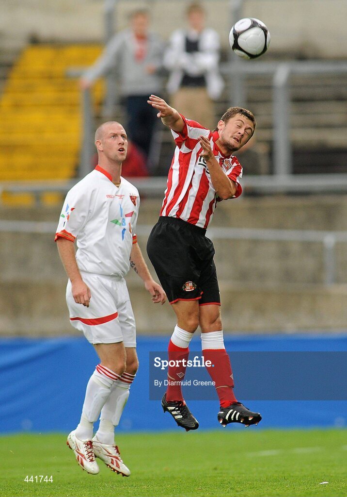 13 July 2010; George McCartney, Sunderland, in action against Stephen O'Flynn, Munster XI. Friendly in Aid of Shane Geoghegan Trust, Munster XI v Sunderland AFC, Thomond Park, Limerick. Picture credit: Diarmuid Greene / SPORTSFILE