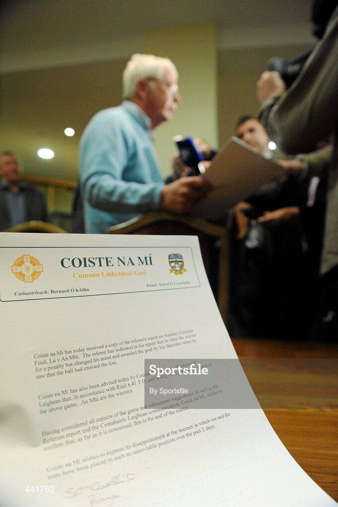 13 July 2010; Meath County secretary Cyril Creavin speaking to the media after the Meath County Board press conference. Teach na Teamhrach, Trim Road, Navan, Co. Meath. Photo by Sportsfile
