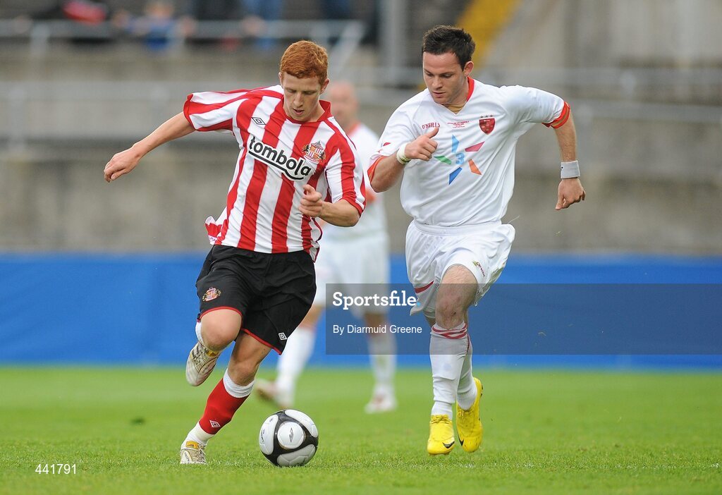 13 July 2010; Jack Colbeck, Sunderland, in action against Timothy Kiely, Munster XI. Friendly in Aid of Shane Geoghegan Trust, Munster XI v Sunderland AFC, Thomond Park, Limerick. Picture credit: Diarmuid Greene / SPORTSFILE