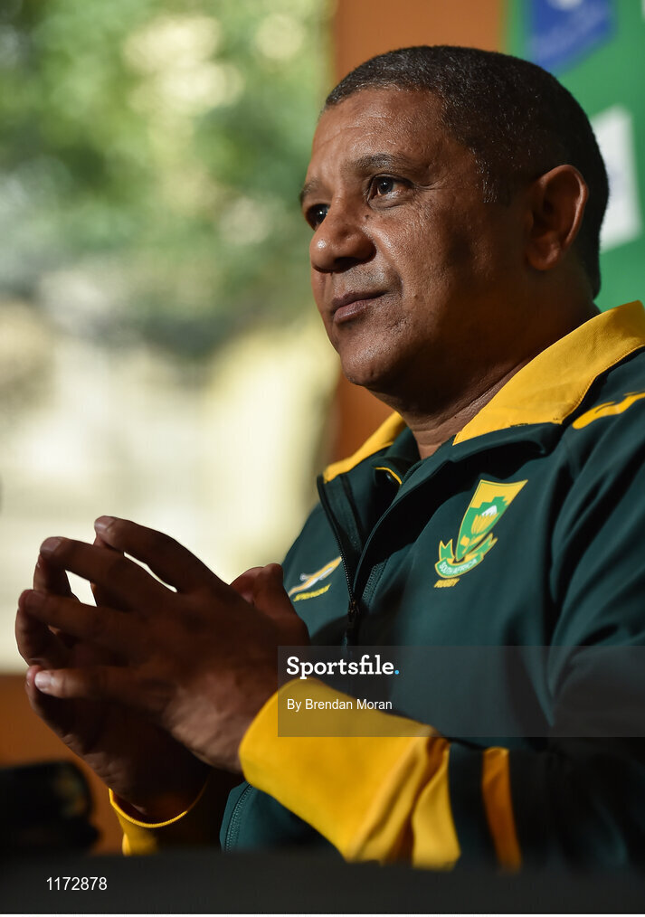 13 June 2016; South Africa head coach Allister Coetzee during a press conference at the Palazzo Hotel, Montecasino in Johannesburg, South Africa. Photo by Brendan Moran/Sportsfile