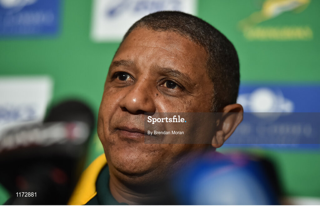 13 June 2016; South Africa head coach Allister Coetzee during a press conference at the Palazzo Hotel, Montecasino in Johannesburg, South Africa. Photo by Brendan Moran/Sportsfile