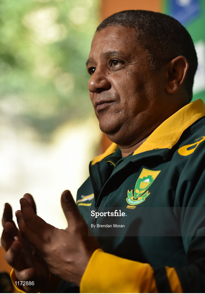 13 June 2016; South Africa head coach Allister Coetzee during a press conference at the Palazzo Hotel, Montecasino in Johannesburg, South Africa. Photo by Brendan Moran/Sportsfile