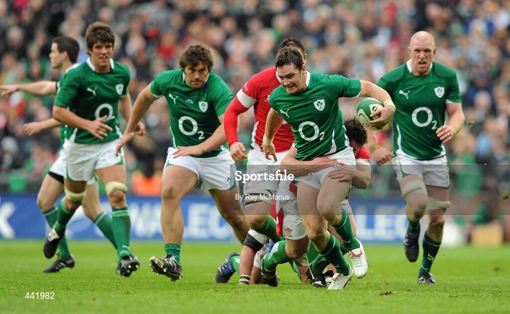 13 March 2010; Irish players, from left, Donncha O'Callaghan, Tony Buckley, David Wallace and Paul O'Connell, in action against Wales. RBS Six Nations Rugby Championship, Ireland v Wales, Croke Park, Dublin. Picture credit: Ray McManus / SPORTSFILE