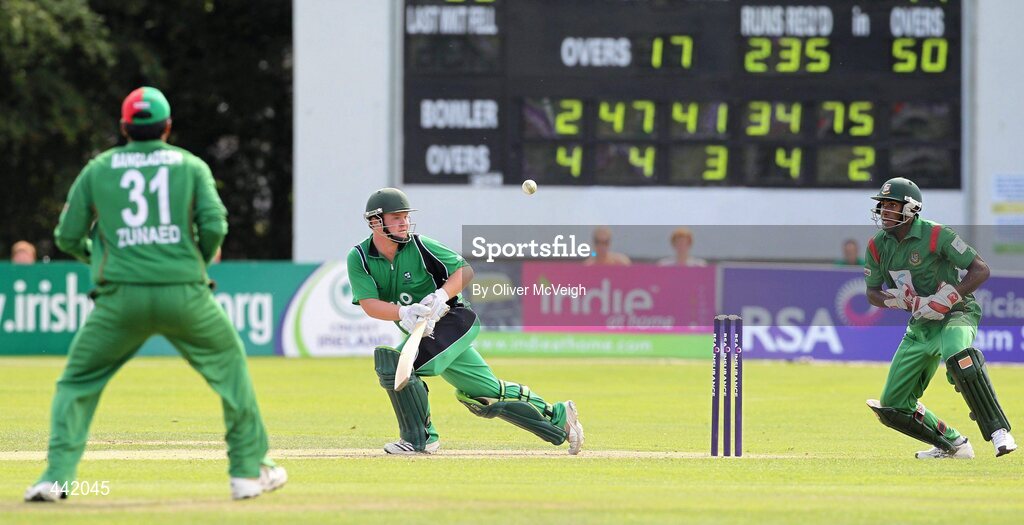15 July 2010; Paul Stirling, Ireland, sweeps a four. RSA ODI Series, Ireland v Bangladesh, Stormont, Belfast, Co. Antrim. Picture credit: Oliver McVeigh / SPORTSFILE