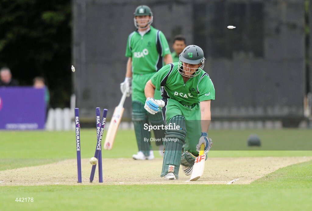 16 July 2010; Kevin O'Brien, Ireland, makes it back to his crease before being run out. RSA ODI Series, Ireland v Bangladesh, Stormont, Belfast, Co. Antrim. Picture credit: Oliver McVeigh / SPORTSFILE