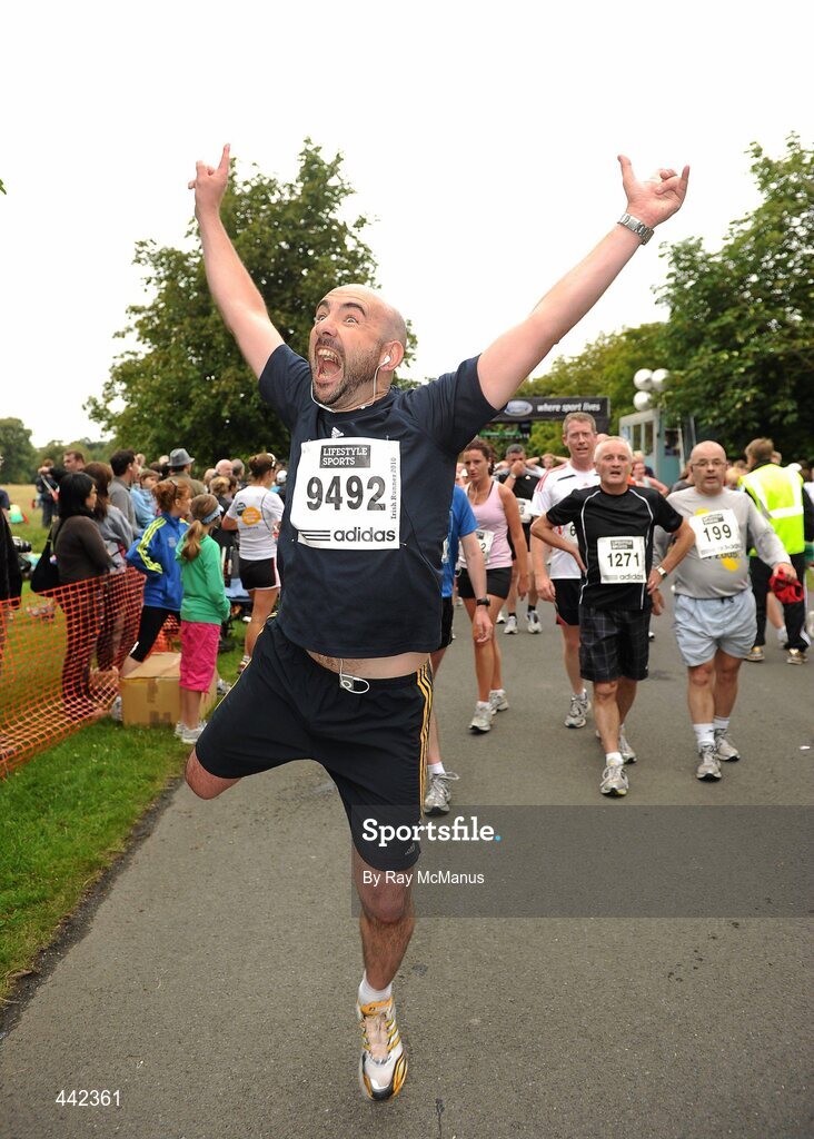 17 July 2010; Julien Behal, from Killarney, Co. Kerry, shows his delight after finishing the Lifestyle Sports - adidas Irish Runner 5 Mile Race. The Phoenix Park, Dublin. Picture credit: Ray McManus / SPORTSFILE