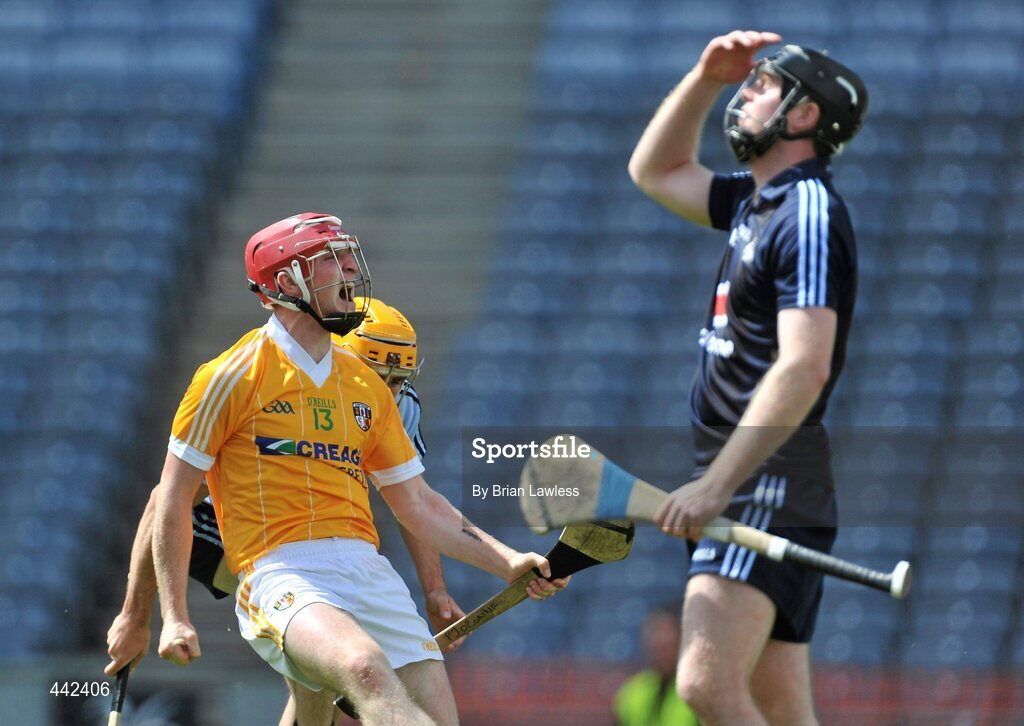 17 July 2010; PJ O'Connell, Antrim, celebrates scoring his side's first goal as Dublin goalkeeper Gary Maguire reacts. GAA Hurling All-Ireland Senior Championship Phase 3, Dublin v Antrim, Croke Park, Dublin. Picture credit: Brian Lawless / SPORTSFILE