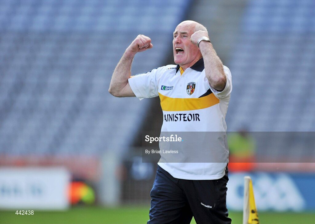 17 July 2010; Antrim manager Dinny Cahill celebrates a late score. GAA Hurling All-Ireland Senior Championship Phase 3, Dublin v Antrim, Croke Park, Dublin. Picture credit: Brian Lawless / SPORTSFILE
